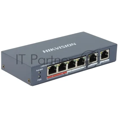 Коммутатор Hikvision DS-3E0106P-E/M(B), 4×100 Мбит/с PoE + 2×100 Мбит/с, неуправляемый