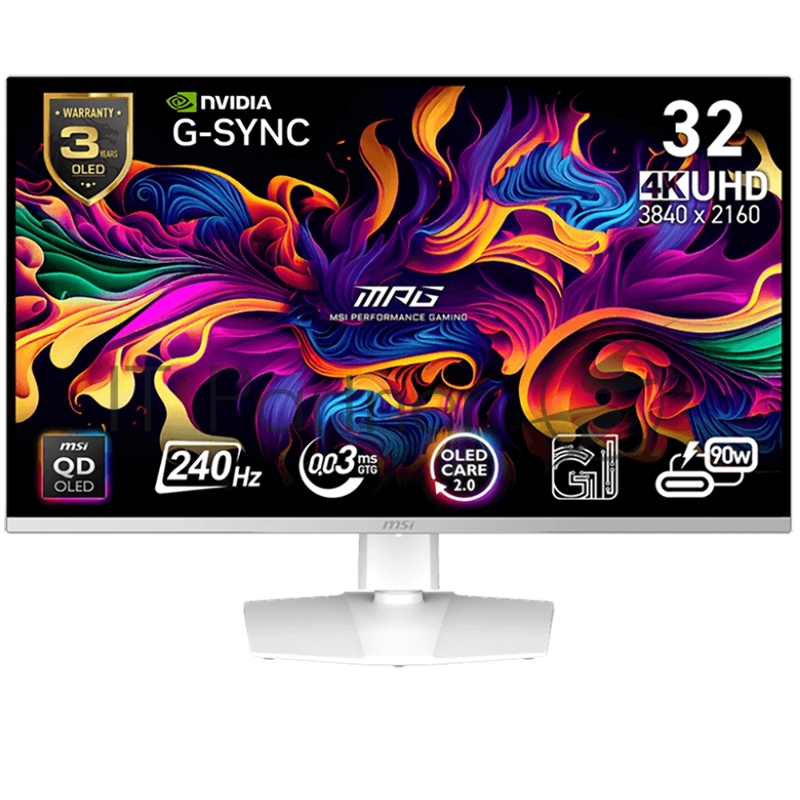 Монитор 31.5" MSI MPG 321URXW QD-OLED 3840x2160, 240 Гц, 0.03 мс, 16:9, 250 кд/м², 2xHDMI 2.1, DP 1.4, USB-C (90 Вт), 3.5 Jack, USB Hub (2x USB 2.0), HDR10, черный