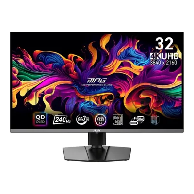 Монитор 31.5" MSI MPG 321URX QD-OLED 3840x2160, 240 Гц, 0.03 мс, 16:9, 250 кд/м², 2xHDMI 2.1, DP 1.4, USB-C (90 Вт), 3.5 Jack, USB Hub (2x USB 2.0), HDR10, черный