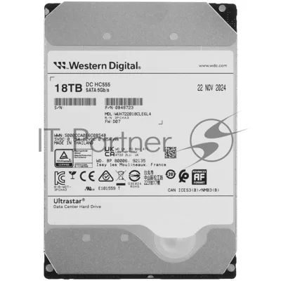 Жесткий диск SATA 18TB 7200RPM 6Gb/S 512MB DC HC555 WUH722018CLE6L4_0B48723 WESTERN DIGITAL