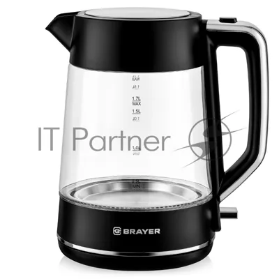 Электрочайник BRAYER BR6102 черный, 1.7 л, 2200 Вт, скрытый нагревательный элемент