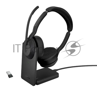 Гарнитура Jabra Evolve2 55 чёрный, беспроводная, Bluetooth, до 18 ч + стойка