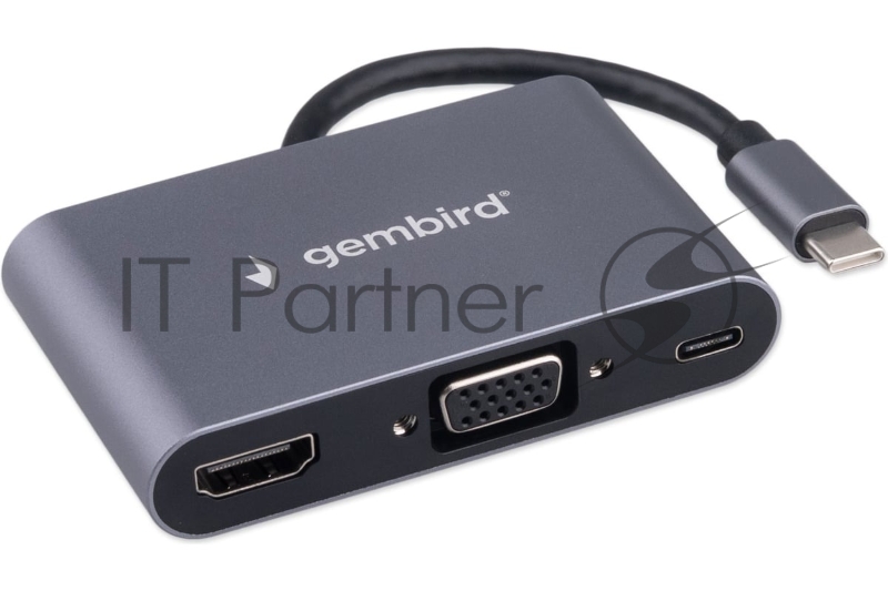 USB-концентратор Gembird UHB-D8, USB Type-C, PD100W, Jack 3,5, HDMI, VGA, USB Type-C