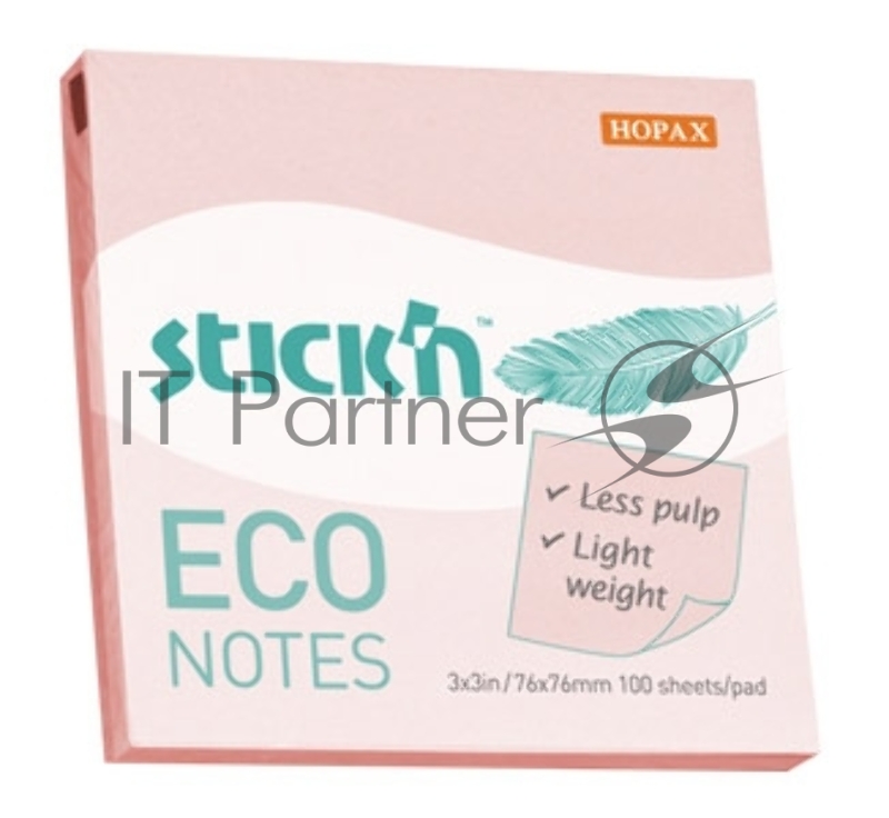 Блок самоклеящийся бумажный Stick`n ECO 21746 76x76 мм 100лист. 60г/м2 пастель розовый
