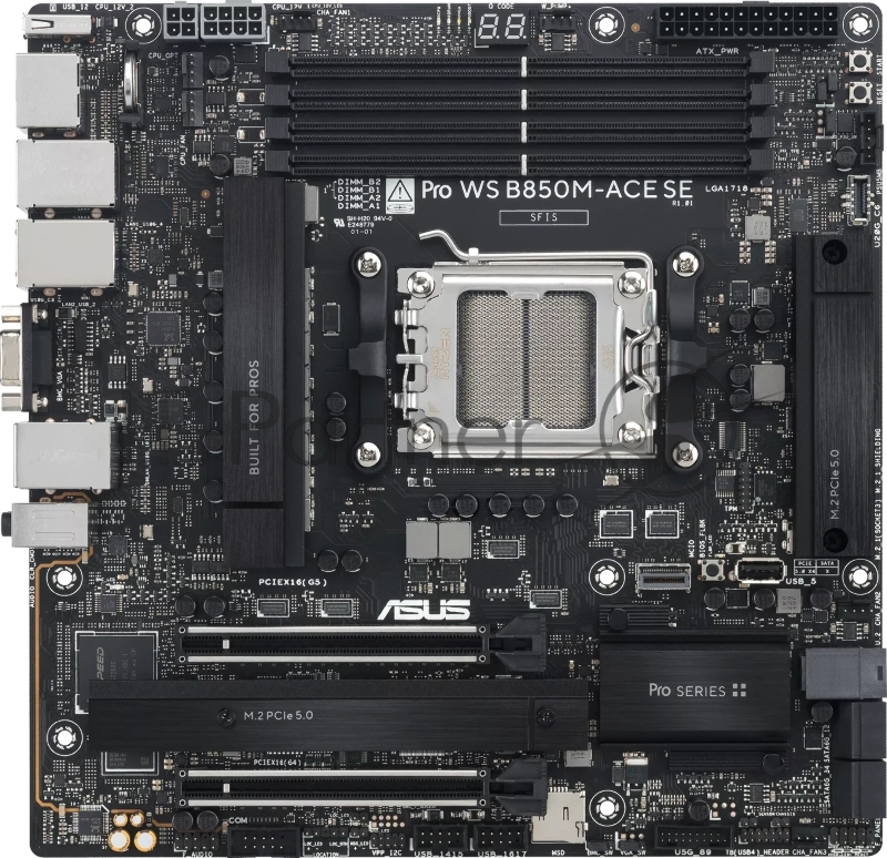 Материнская плата ASUS PRO WS B850M-ACE SE, AM5, AMD B850, 4xDDR5, 4xSATA, 2xM.2, 1xPCIe 5.0 x16, 1xPCIe 4.0 x16, 1xVGA, 1xHDMI, 1xDP, 1x2.5Gb LAN, 1x10Gb LAN, 2xUSB-C 10Gbps, 3xUSB-A 10Gbps, 2xUSB-A 2.0, 7.1, mATX