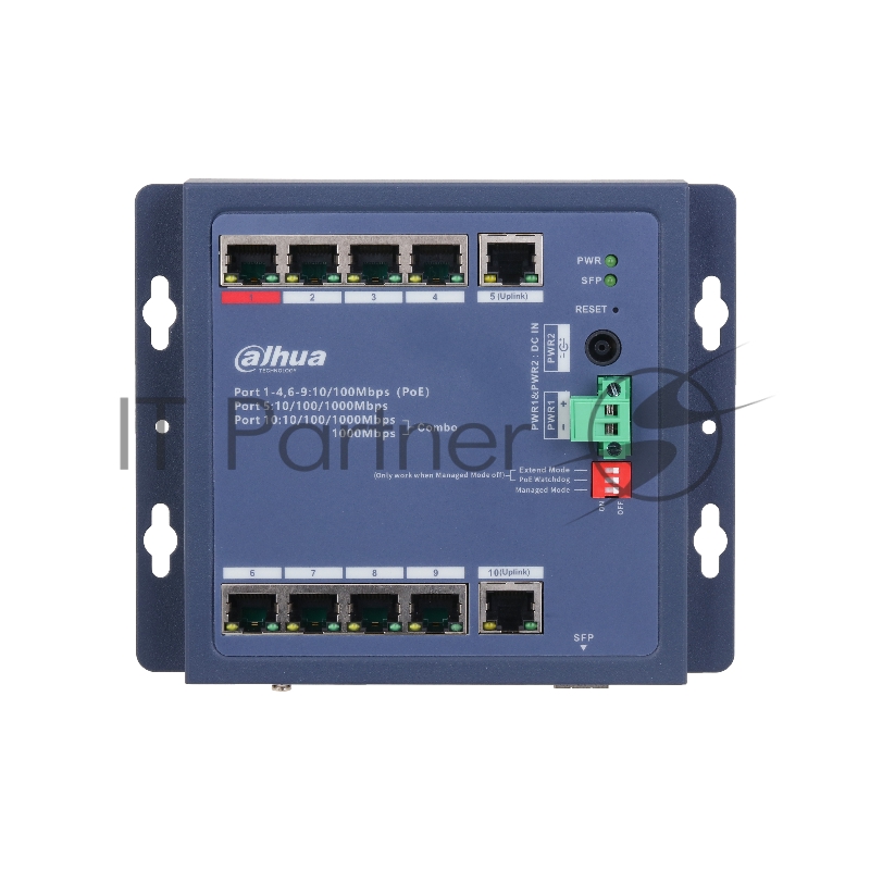 Коммутатор Dahua DH-CHS4110-8ET-90-F, 8×100 Мбит/с + 1×1 Гбит/с, управляемый