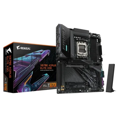 Материнская плата Gigabyte X870E AORUS ELITE X3D, AM5, AMD X870E, 4xDDR5, 4xSATA, 4xM.2, 1xPCIe 5.0 x16, 1xPCIe 4.0 x16, 1xPCIe 3.0 x16, 1xHDMI, 1x5Gb LAN, Wi-Fi 7, Bluetooth 5.4, 2xUSB-C 40Gbps (USB4), 1xUSB-C 10Gbps, 5xUSB-A 10Gbps, 3xUSB-A 5Gbps, 3x3.5 мм + S/PDIF оптический, 7.1, ATX