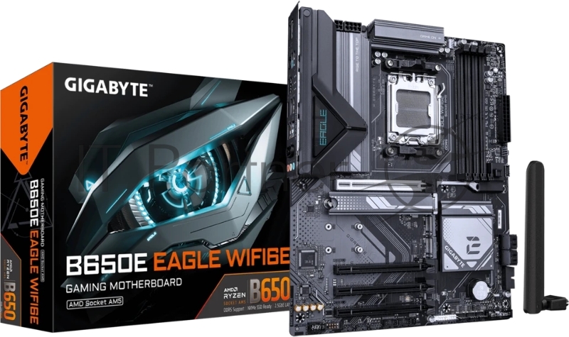 Материнская плата Gigabyte B650E EAGLE WIFI6E, AM5, AMD B650E, 4xDDR5, 4xSATA, 3xM.2, 1xPCIe 5.0 x16, 1xPCIe 4.0 x4, 2xPCIe 3.0 x1, 1xHDMI, 1xDP, 1x2.5Gb LAN, Wi-Fi 6E, Bluetooth 5.3, 1xUSB-C 5Gbps, 2xUSB-A 10Gbps, 2xUSB-A 5Gbps, 4xUSB-A 2.0, 1xPS/2, 3x3.5 мм, 7.1, ATX
