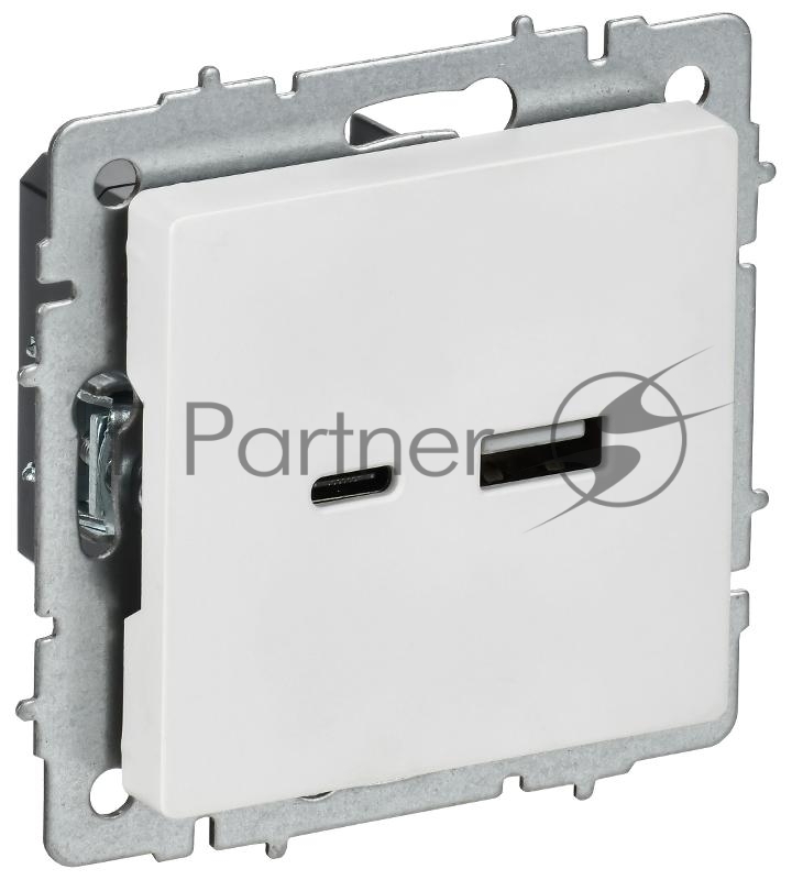 Розетка BRITE РЮ11-1-БрАБ 18Вт USB A+C механизм арктич. бел. IEK BR-U22-018-K91