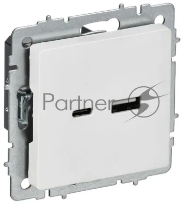 Розетка BRITE РЮ11-1-БрАБ 18Вт USB A+C механизм арктич. бел. IEK BR-U22-018-K91
