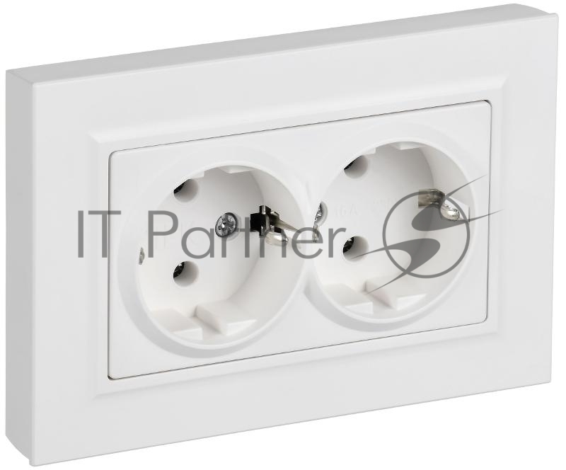 Розетка IEK BR-R27-16-K91-F 2-м СП BRITE РСПл12-3-БрАБ 16А в сборе с заземл. без защ. шторок плоская арктич. бел.