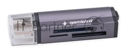 Кард-ридер Gembird FD2-MSD-5/серый/TF/Micro-SD/Micro-SDHC/Micro-SDXC/SD/MS/M2/USB 2.0/алюминий
