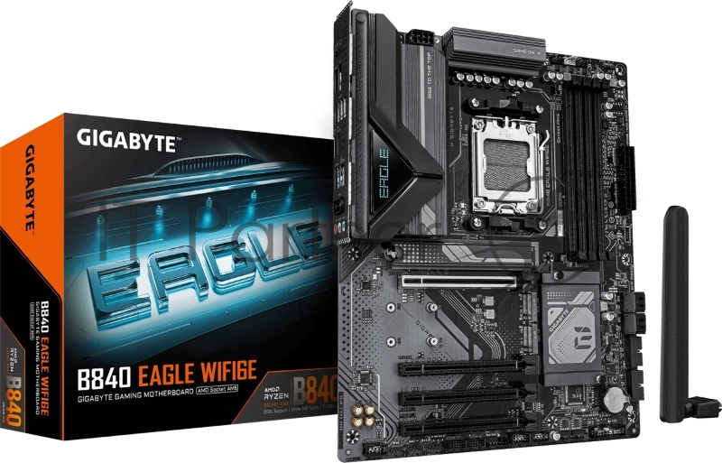 Материнская плата Gigabyte B840 EAGLE WIFI6E, AM5, AMD B840, 4xDDR5, 4xSATA, 3xM.2, 1xPCIe 4.0 x16, 3xPCIe 3.0 x16, 1xHDMI, 1xDP, 1x2.5Gb LAN, Wi-Fi 6E, Bluetooth 5.3, 1xUSB-C 10Gbps, 1xUSB-A 10Gbps, 2xUSB-A 5Gbps, 4xUSB-A 2.0, 3x3.5 мм, 7.1, ATX