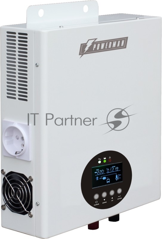 Источник бесперебойного питания ИБП POWERMAN Smart 800 HYBRID, линейно-интерактивный, 800ВА/480Вт, 165-265В, 2 евророзетки, внешняя свинцово-кислотная (AGM, GEL, FB) или LiFePO4 батарея на 12В емкостью от 55Ач (не входит в комплект поставки), ток заряда до 15А, ЖК-дисплей, навесной, 310мм х 270мм х 85мм, 6.6кг.