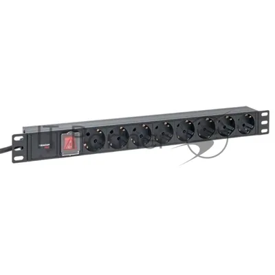 Блок розеток PDU TERACOM PRO 19'' 1U 16А/250В 8 розеток Schuko с выключателем шнур питания длиной 2 метра сечение 3x1.5 мм2 вилка Schuko корпус алюминий черный