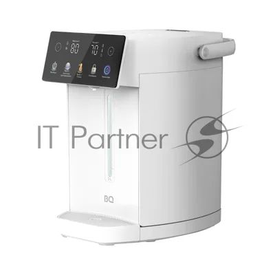 Термопот BQ TP5001 White. Мощность 1600 Вт/Объем 5 л/Сенсорный LED-дисплей/Поддержание температуры/Функция дехлорирования/Регулировка темперы от 40 до 90 'C/Система защиты: от перегрева, от включения без воды, блокировка подачи воды/Внутренняя колба из нержавеющей стали AISI 304/Съемная крышка/Ручка для переноски/Электрическая помпа/Длина шнура 0.85 м