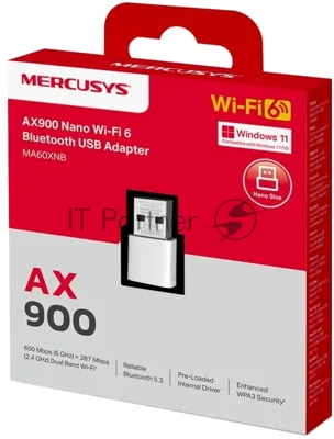 Сверхкомпактный USB-адаптер Mercusys MA60XNB с поддержкой Wi-Fi 6 AX900 и Bluetooth