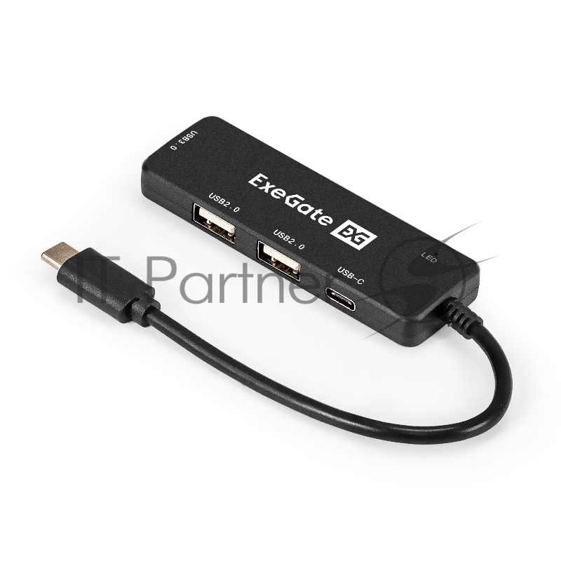 USB-концентратор 4-в-1 ExeGate DUB-211C (кабель-адаптер USB3.0 Type-C --> 2xUSB2.0, 1xUSB3.0 (5Gb/s), Type-C DATA (480MB/s), Plug&Play, черный)