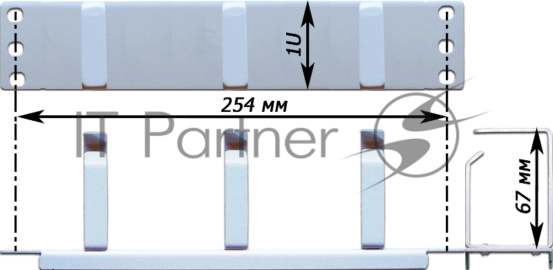 Кабельный органайзер Горизонтальный Lanmaster TWT-ORG1U-3V/10 кольца 1U шир.:10" глуб.:67мм