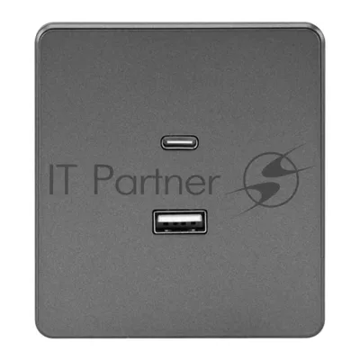 Розетка Kranz ROUND USB-A+Type-C 3А с функцией быстрой зарядки титан