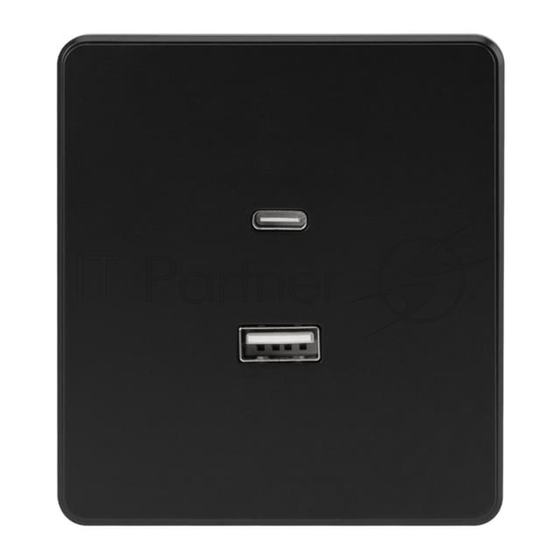 Розетка Kranz ROUND USB-A+Type-C 3А с функцией быстрой зарядки оникс
