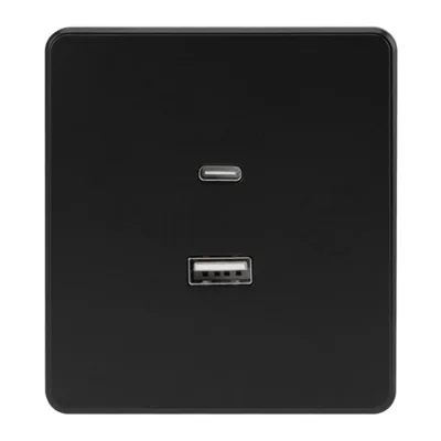 Розетка Kranz ROUND USB-A+Type-C 3А с функцией быстрой зарядки оникс