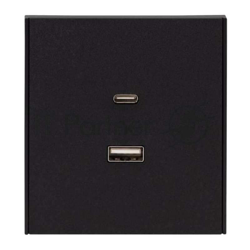 Розетка Kranz STRONG USB-A+Type-C 3А с функцией быстрой зарядки антрацит