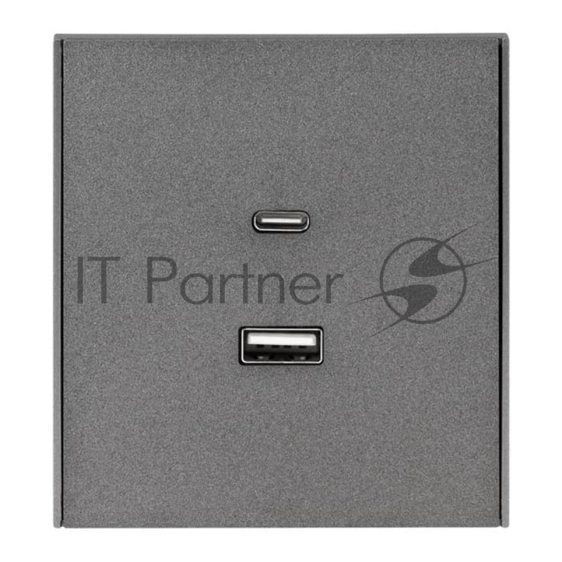 Розетка Kranz STRONG USB-A+Type-C 3А с функцией быстрой зарядки графит