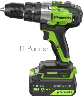 Дрель-шуруповерт GREENWORKS GD24DD60, 24 В, 0 Ач, 60 Нм, бесщеточный, ударный