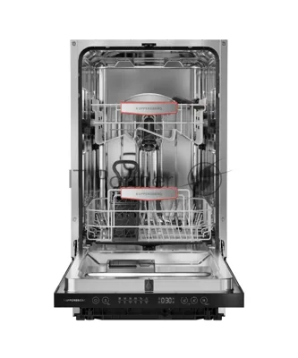 Встраиваемая посудомоечная машина Kuppersberg GHS 4520, High-Tech, 45 см, 10 комплектов, 6 программ, 3 корзины, конденсационная сушка, полная защита от протечек, индикатор отсутствия соли и ополаскивателя, отображение времени мытья, сенсорное управление, самодиагностика неисправностей, защита от детей, уровень шума 49 дб, энергоэффективность А