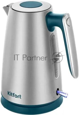 Чайник электрический Kitfort КТ-8725 1.7 л, 2200 Вт, нержавеющая сталь/бирюзовый корпус: нерж.сталь/пластик
