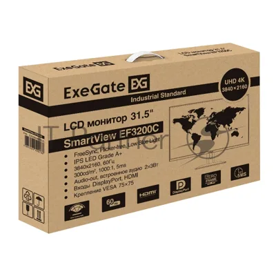 Монитор 31.5" ExeGate SuperView EH3209 IPS 3840x2160, 60 Гц, 5 мс, 16:9, 300 кд/м², 2xHDMI, DisplayPort, USB, Flicker Free, Low Blue Light, с динамиками 2x3 Вт, черный