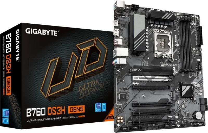 Материнская плата Gigabyte B760 DS3H GEN5, LGA 1700, Intel B760, 4xDDR5, 4xSATA, 2xM.2, 1xPCIe 5.0 x16, 4xPCIe 3.0 x16, 1xHDMI, 1xDP, 1x1Gb LAN, 1xUSB-C 20Gbps, 1xUSB-A 10Gbps, 4xUSB-A 2.0, 1xPS/2, 3x3.5 мм, 7.1, ATX