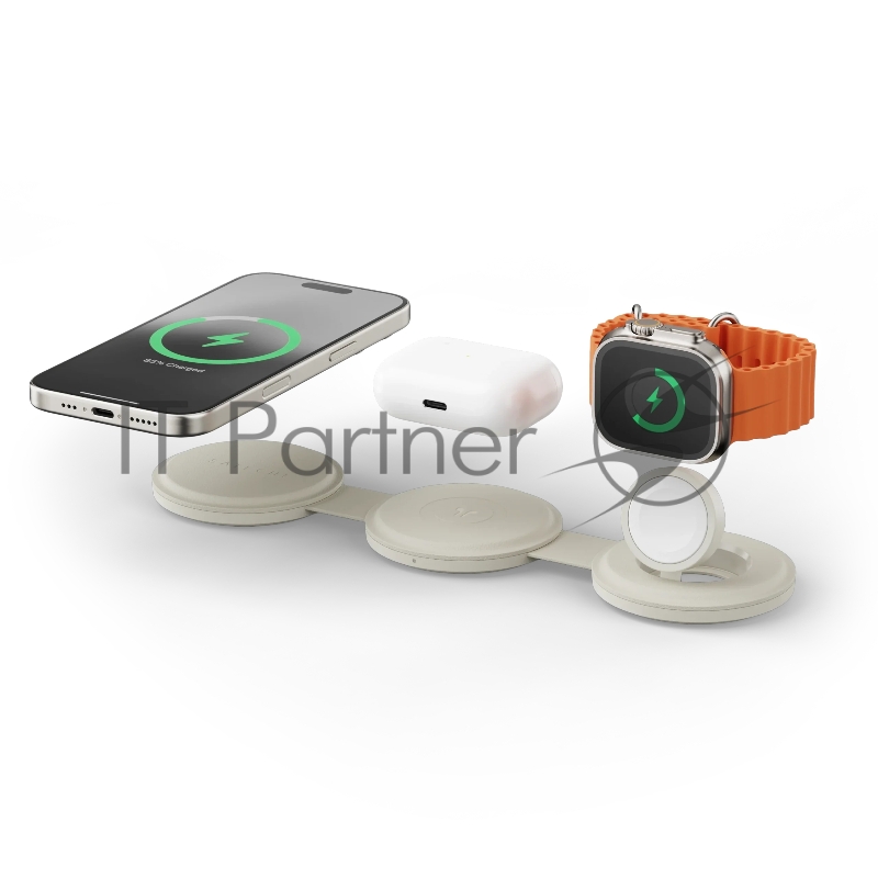Переносное зарядное устройство Satechi Qi2 OntheGo 3-in-1 Wireless Charger, песочный