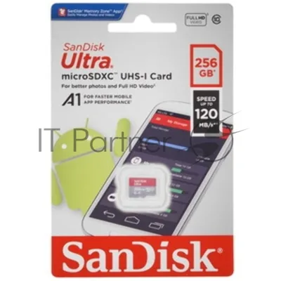Флеш карта microSDXC 256GB SanDisk Ultra Class 10, UHS-I, R 150 МБ/с, SDSQUAC-256G-GN6MA