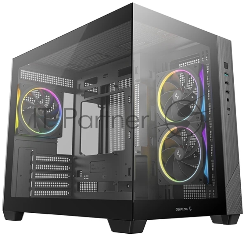 Компьютерный корпус Deepcool CG330 3F без БП, боковое окно (панорама), 3x120мм ARGB PWM вентилятора, черный, mATX