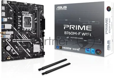 Материнская плата ASUS PRIME B760M-F WIFI, LGA 1700, Intel B760, 2xDDR5, 4xSATA, 2xM.2, 1xPCIe 5.0 x16, 1xPCIe 3.0 x1, 1xHDMI, 1xDP, 1x1Gb LAN, Wi-Fi 6, Bluetooth 5.3, 4xUSB-A 5Gbps, 2xUSB-A 2.0, 3x3.5 мм, 7.1, mATX