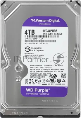 Жесткий диск Western Digital 4TB 5400 Purple Pro Surveillance, Cache 128MB