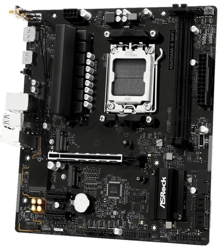 Материнская плата ASRock A620AM-X WiFi, AM5, AMD A620, 2xDDR5, 4xSATA, 2xM.2, 1xPCIe 4.0 x16, DisplayPort, HDMI, USB Type-C, 1x2.5Gb LAN, Wi-Fi 5, Bluetooth, 3x3.5 мм, 7.1, microATX