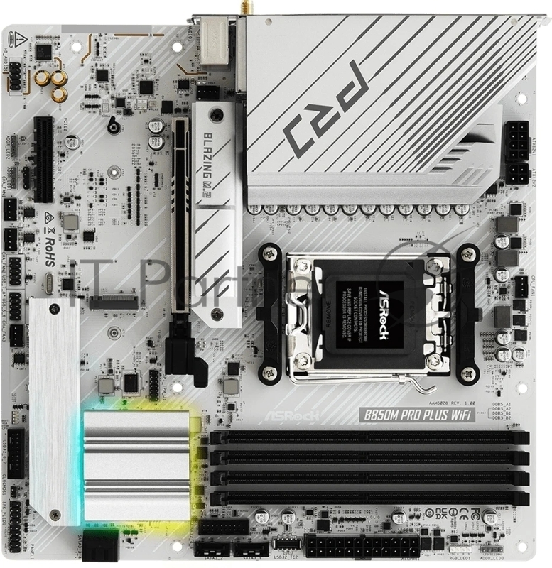 Материнская плата ASRock B850M Pro Plus WiFi, AM5, AMD B850, 4xDDR5, 4xSATA, 1xPCIe 5.0 x16, 1xPCIe 4.0 x4, 1xHDMI, 1xDisplayPort, 1x2.5Gb LAN, 2xUSB 3.2 Gen2, 2xUSB 3.2 Gen1, 4xUSB 2.0, 3x3.5 мм, 7.1, microATX