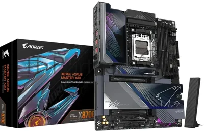 Материнская плата Gigabyte X870E AORUS MASTER X3D, AM5, AMD X870E, 4xDDR5, 2xSATA, 5xM.2, 3xPCIe x16, HDMI, 1x5Gb LAN, 1x10Gb LAN, USB Type-C, 3x3.5 мм, 7.1, ATX