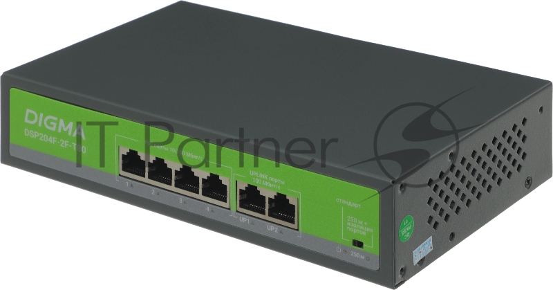 Коммутатор Digma DSP204F-2F-T80, 6×100 Мбит/с, неуправляемый