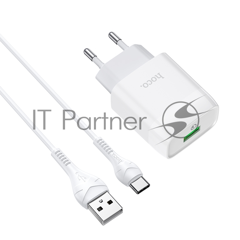 Зарядное устройство Hoco 18Вт, 3А, QC3.0, 1xUSB + кабель USB/Type-C, C72Q, белый, блистер