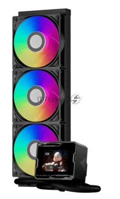 Система охлаждения Water Cooling System PCCooler GT360M ARGB Display BK (300W, 360mm, LED temp., Black, ARGB/Fans: 3x120mm, 75.8CFM, 33.7dBA, 2200RPM/Pump height 85mm, 15dBA, 2600RPM, Rad thickness 27mm/S: 1851, 1700, 1200, 115X, AM5, AM4)