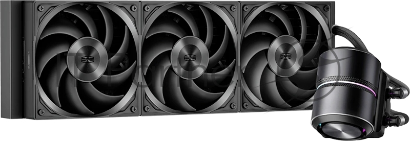 Система охлаждения Water Cooling System PCCooler DE360 Pro BK (300W, 360мм, Black, ARGB Pump, Fans: 3x120мм, 86.73CFM, 32dBA, 2200RPM/Pump height 57мм, 28dBA, 3200RPM, Rad thickness 27мм/S: 1851, 1700, 1200, 115X, AM5, AM4, AM3)