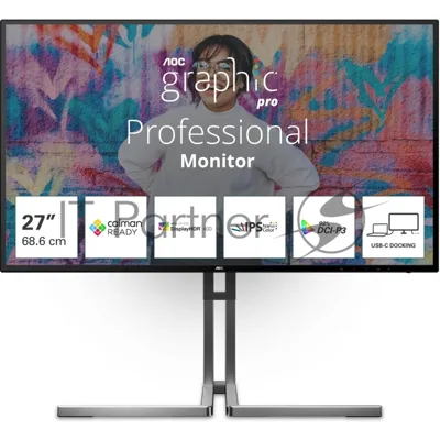 Монитор 27" AOC U27U3CV Nano IPS 3840x2160, 60 Гц (75 Гц макс.), 4 мс, 16:9, 400 кд/м², 2×HDMI 2.0, DP 1.4, USB-C (96 Вт PD), USB Hub (4×USB 3.2 Gen2 + 1×USB-C), RJ-45, 3.5 Jack, динамики (2×3 Вт), DisplayHDR 400, Adaptive-Sync, KVM, черный