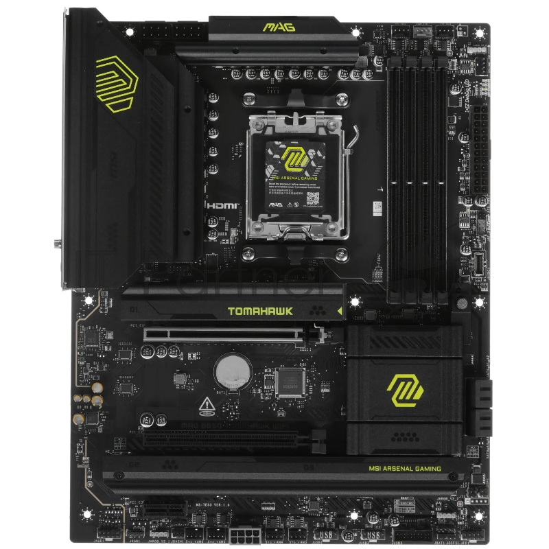 Материнская плата MSI MAG B850 TOMAHAWK WIFI, AM5, AMD B850, 4xDDR5, 4xSATA, 3xM.2, 1xPCIe 5.0 x16, 1xPCIe 4.0 x16, 1xPCIe x1, 1xHDMI, 1xDP, 1x5Gb LAN, Wi-Fi 7, Bluetooth 5.4, 1xUSB-C 20Gbps, 1xUSB-C 10Gbps, 2xUSB-A 10Gbps, 2xUSB-A 5Gbps, 4xUSB-A 2.0, 3x3.5 мм + S/PDIF оптический, 7.1, чёрный, ATX