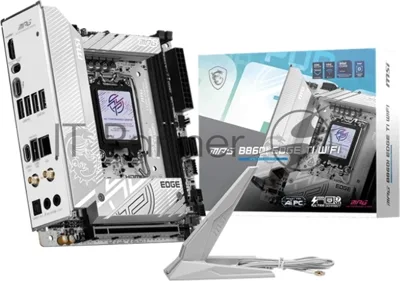 Материнская плата MSI MPG B860I EDGE TI WIFI, LGA 1851, Intel B860, 2xDDR5 (до 128 ГБ), 2xSATA, 2xM.2 (1xPCIe 5.0, 1xPCIe 4.0/SATA), 1xPCIe 5.0 x16, 1xHDMI, 1x5Gb LAN, Wi-Fi 7, Bluetooth 5.4, 1xUSB-C 40Gbps (Thunderbolt 4), 1xUSB-C 10Gbps, 1xUSB-A 10Gbps, 4xUSB-A 5Gbps, 2xUSB-A 2.0, 3x3.5 мм + S/PDIF оптический, 7.1, белый/серебристый, Mini-ITX