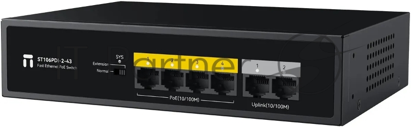 Коммутатор Netis ST106PDI-2-43, 4×100 Мбит/с PoE + 2×100 Мбит/с Uplink, неуправляемый