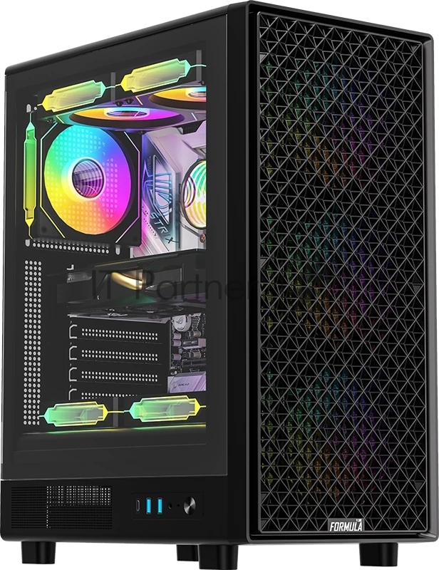 Компьютерный корпус Formula V Line MANA Dynamic Black AR, ATX, TYPE-C*1, USB3.0*2, FRONT 3x120мм ARGB, REAR 1x120мм ARGB